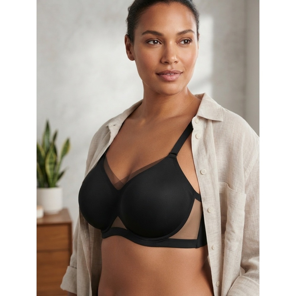 Honeylove LiftWear Crossover Bra Wire-Free 1X Black Runway LWBR0308B Comfort NWT